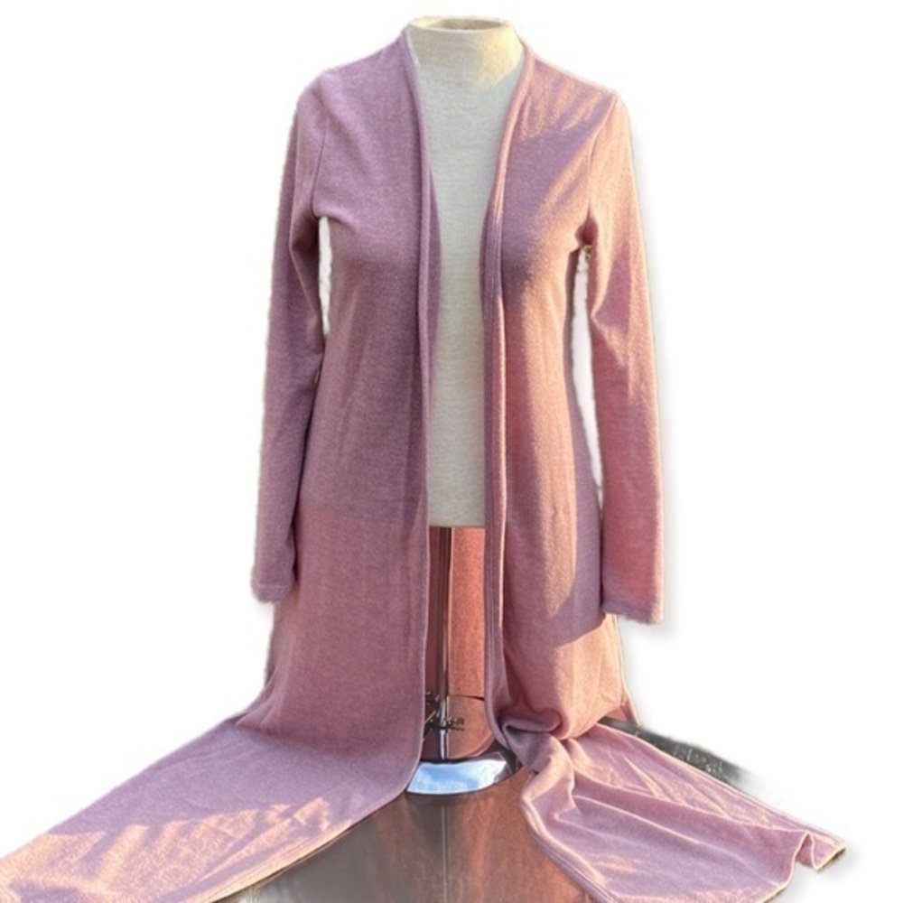 Annabelle 2 piece Long Duster Cardigan with Cropped loose pants, pink
